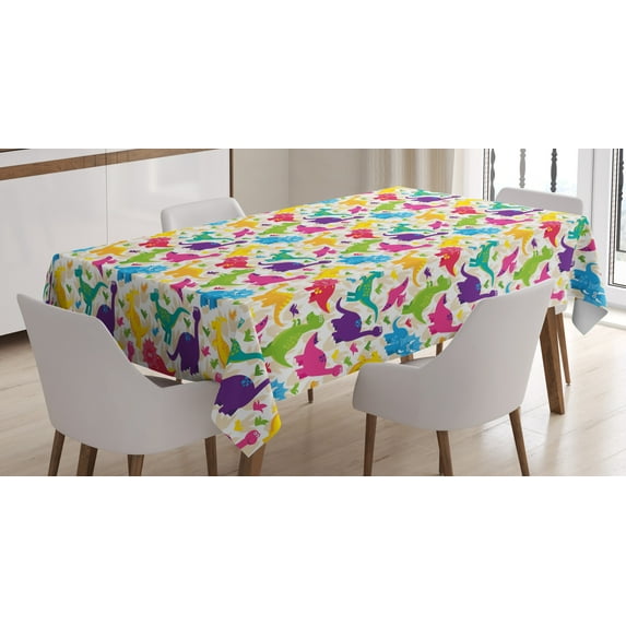 Ambesonne Dino Tablecloth Rectangular Table Cover, Wild Animal, 60"x84", Multicolor