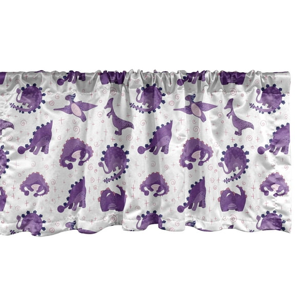 Ambesonne Dino Window Valance, Cartoon of Jurassic Animals, 54" X 18", Purple White