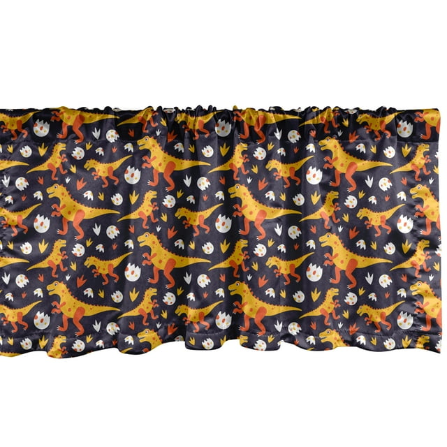 Ambesonne Dino Window Valance, Dinosaur Animal Egg, 54" X 18", Earth Yellow Multicolor
