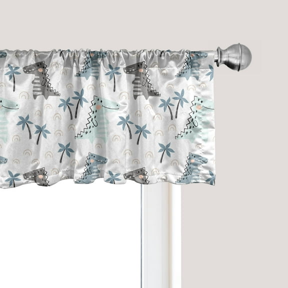Ambesonne Dino Window Valance, Dinosaur Rhythmic Cartoon, 42" x 12", White Multicolor