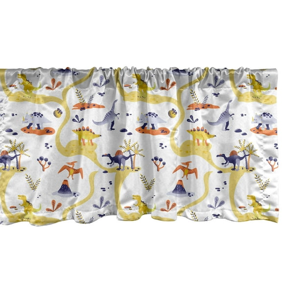 Ambesonne Dino Window Valance, Mammal T-Rex Cartoon, 42" x 18", White Multicolor