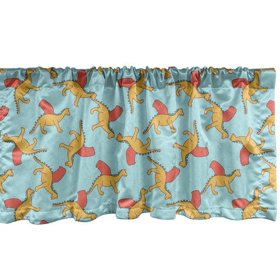 Ambesonne Dino Window Valance, Rhythmic Dragon Flying Dinosaur Animals, Curtain Valance for Kitchen Bedroom Decor with Rod Pocket, 54" X 12", Pale Blue Orange