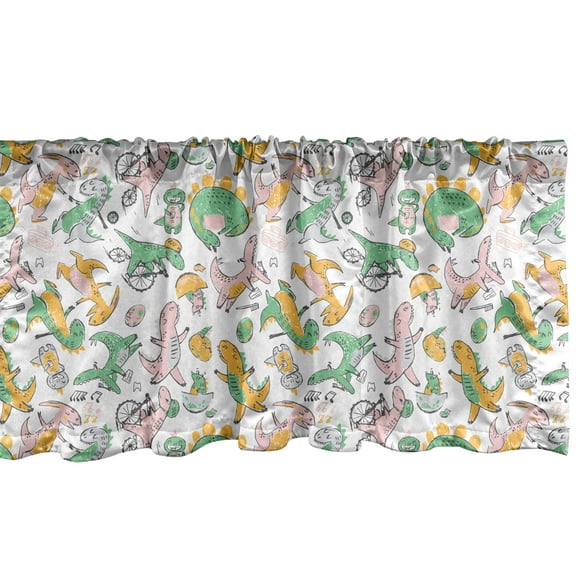 Ambesonne Dino Window Valance, Sketchy Doodle Style Dinos, 42" x 18", Multicolor