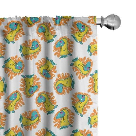Ambesonne Dinosaur Window Curtains, Antique Animals in Coats, Each 28" W x 95" L, Marigold Dark Seafoam