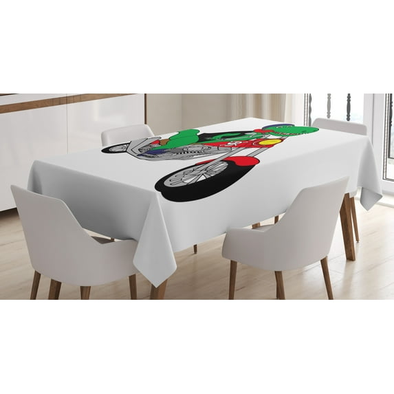 Ambesonne Dinosaur Bicycle Tablecloth Rectangular Table Cover, Funny Rider T-rex, 60"x90", Green Multicolor