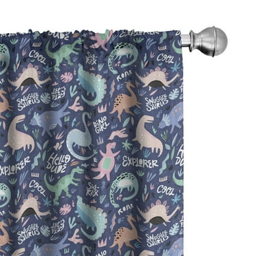 Ambesonne Dinosaur Curtains, Cartoon Extinct Animals, Pair of 28"x84", Dark Indigo and Multicolor