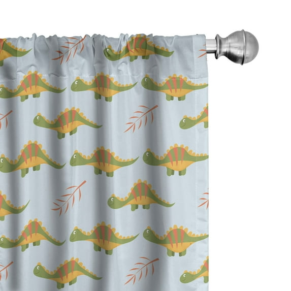 Ambesonne Dinosaur Curtains, Jurassic Animals Leaves, Pair of 28"x84", Slate Brown Pale Orange