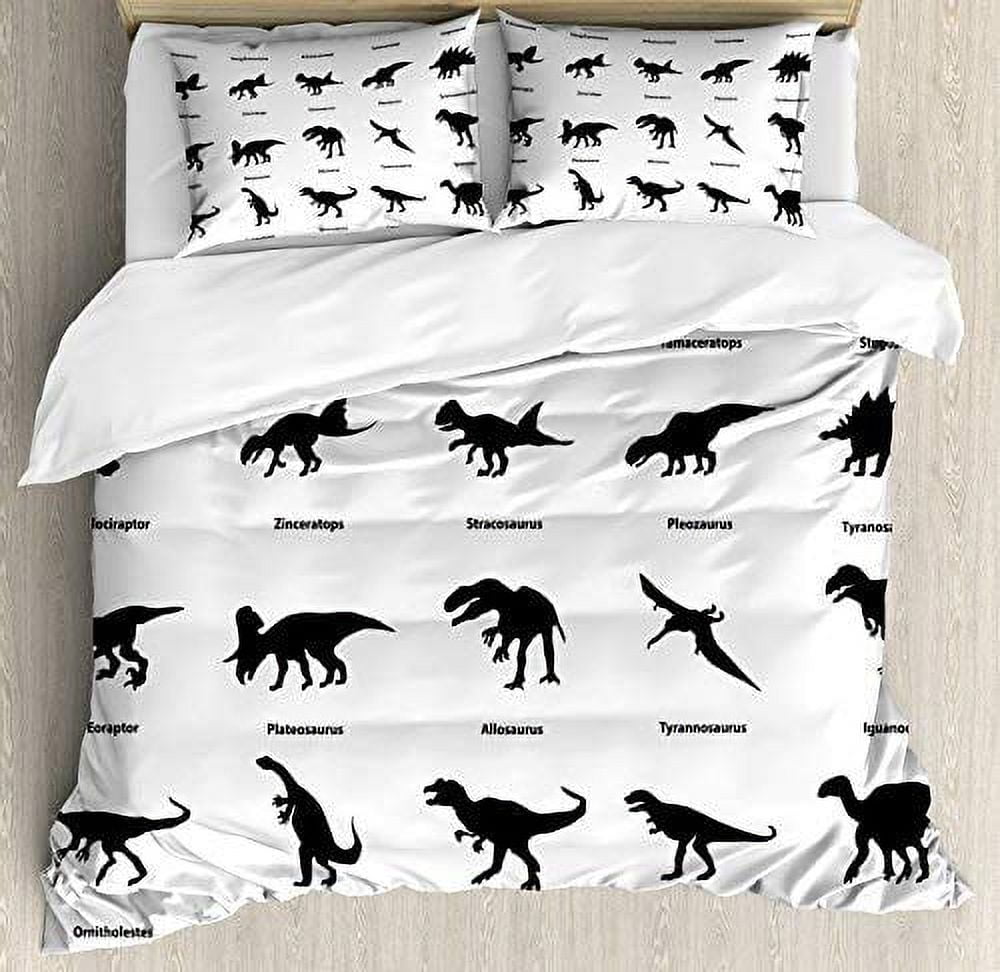 Queen Black and White Dinosaur Silhouette Duvet Cover Set