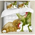 thumbnail image 1 of Ambesonne Dinosaur Duvet Cover Sets, 2 Dinosaurs Pattern, 2-Queen, Green Pink Pale Brown, 1 of 7