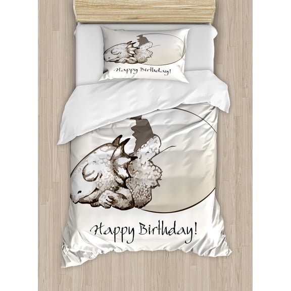 Ambesonne Dinosaur Duvet Cover Sets, Birthday Dino, 2-Twin, Eggshell Tan