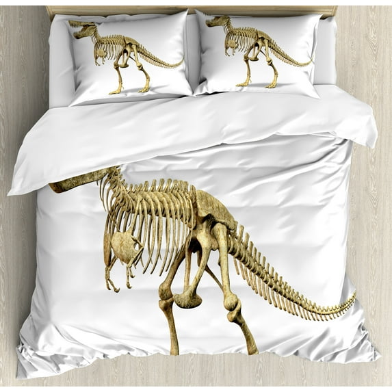 Ambesonne Dinosaur Duvet Cover Sets, Primeval Dead Creature, 2-Queen, Ivory White