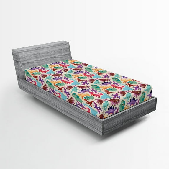 Ambesonne Dinosaur Fitted Sheet, Funny Monsters Cartoon, Twin XL Size, Multicolor