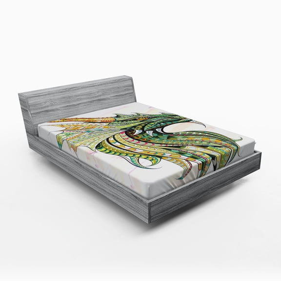 Ambesonne Dinosaur Fitted Sheet, Grunge Celtic, Queen Size, Multicolor