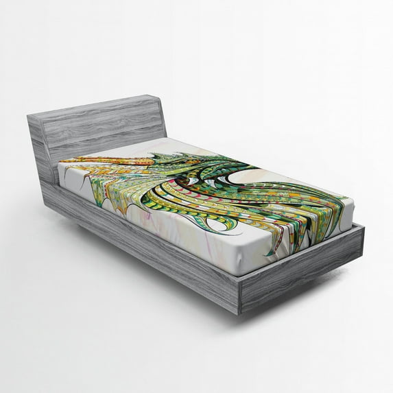 Ambesonne Dinosaur Fitted Sheet, Grunge Celtic, Twin XL Size, Multicolor