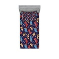thumbnail image 1 of Ambesonne Dinosaur Fitted Sheet & Pillow Sham Set, Dino Funny Expressions, Twinxl, Navy Blue Orange Red, 1 of 2