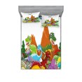 thumbnail image 1 of Ambesonne Dinosaur Fitted Sheet & Pillow Sham Set, Funny Creatures Trees, King, Multicolor, 1 of 2