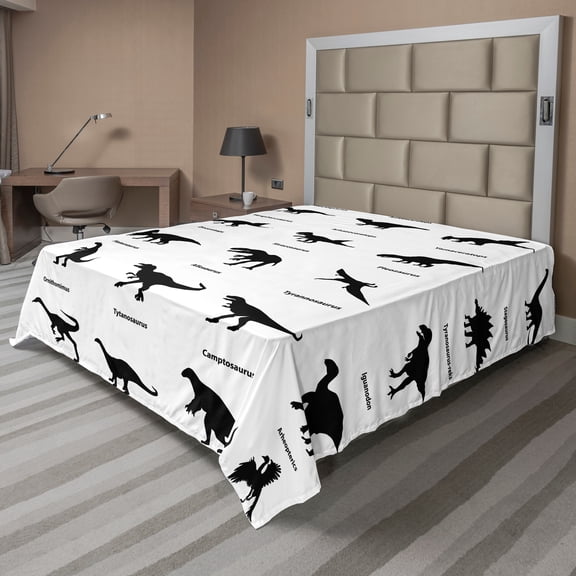 Ambesonne Dinosaur Flat Sheet, Evolution of Wildlife, California King, Black White