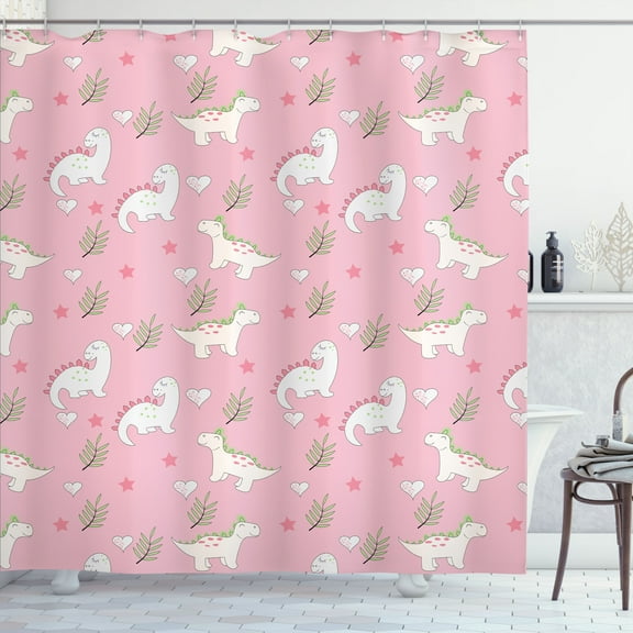Ambesonne Dinosaur Funny Shower Curtain, Predator Animal Art, 69"Wx75"L, Pale Pink and White