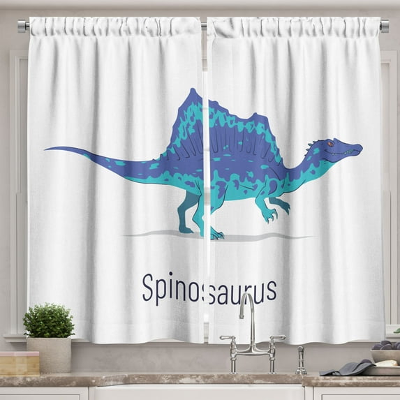Ambesonne Dinosaur Kitchen Curtains, Prehistoric Spinosaurus, 55"x24", Dark Ceil Blue and Turquoise