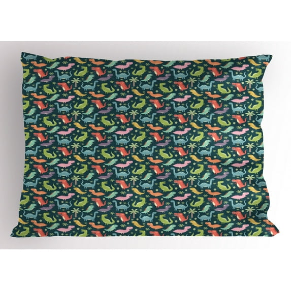 Ambesonne Dinosaur Party Pillow Sham, Colorful Jungle, 26" X 20", Multicolor