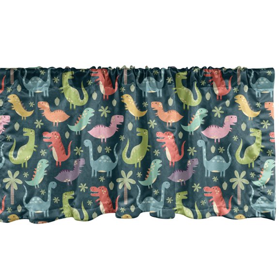 Ambesonne Dinosaur Party Window Valance, Colorful Jungle, 54" X 12", Multicolor