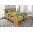 thumbnail image 1 of Ambesonne Dinosaur Quilted Bedspread Set 3 Pcs, Birthday Greetings Fun, Queen Size, Green Pale Green Orange, 1 of 3