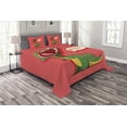 thumbnail image 1 of Ambesonne Dinosaur Quilted Bedspread Set 3 Pcs, Cartoon Prehistoric, Queen Size, Coral Green Yellow, 1 of 3