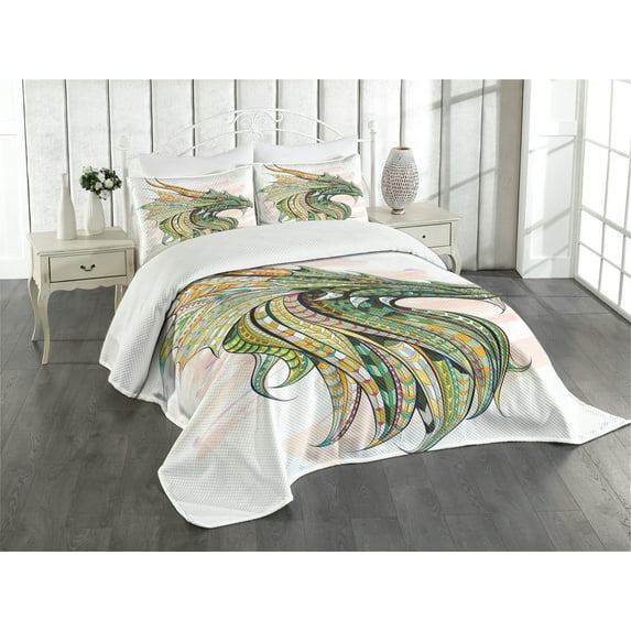 Ambesonne Dinosaur Quilted Bedspread Set 3 Pcs, Grunge Celtic, King Size, Multicolor