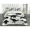thumbnail image 1 of Ambesonne Dinosaur Quilted Bedspread Set 3 Pcs, Silhouettes Predators, King Size, Black White, 1 of 5