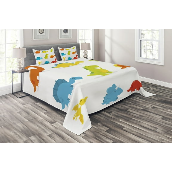 Ambesonne Dinosaur Quilted Coverlet 3 Pcs, Funny Cartoon Set, King Size, Multicolor