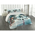 thumbnail image 1 of Ambesonne Dinosaur Quilted Coverlet 3 Pcs, T-Rex Playing Ice Hockey, Queen Size, Petrol Blue Pale Ruby, 1 of 4