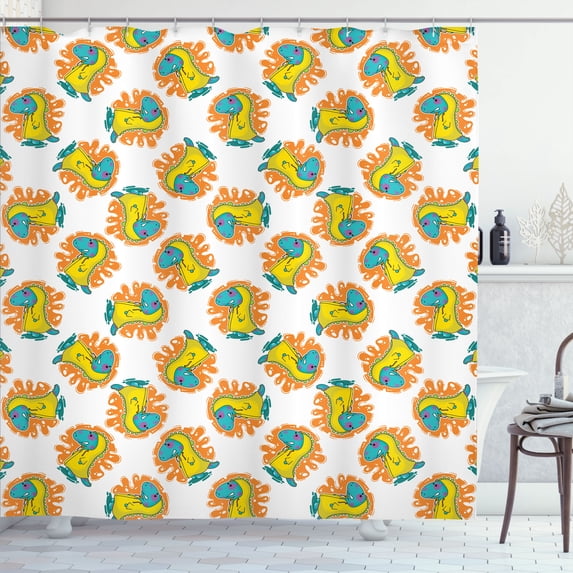 Ambesonne Dinosaur Shower Curtain, Antique Animals in Coats, 69"Wx75"L, Marigold Dark Seafoam