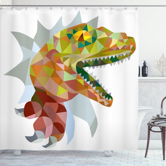 Ambesonne Dinosaur Shower Curtain, Colorful Mosaic T-rex, 69"Wx75"L, Multicolor