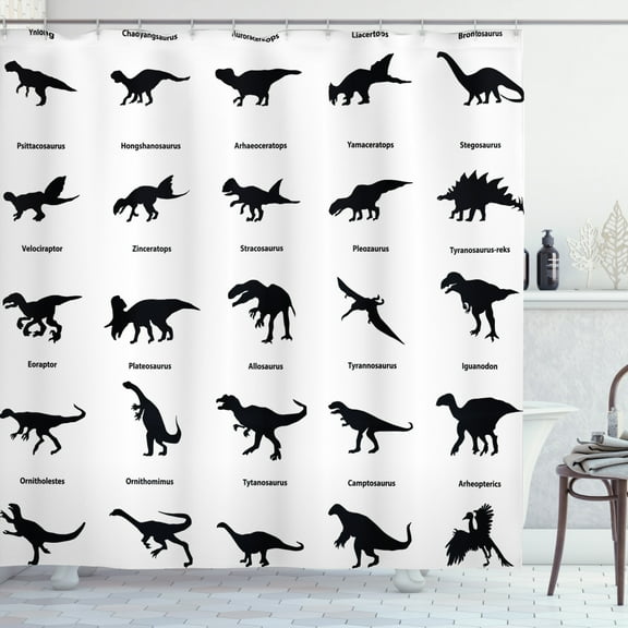 Ambesonne Dinosaur Shower Curtain, Evolution of Wildlife, 69"Wx70"L, Black White