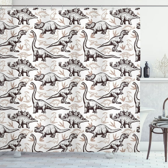 Ambesonne Dinosaur Shower Curtain, Reptiles Footprints, 69"Wx84"L, Brown White