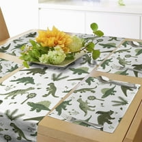 Ambesonne Dinosaur Table Runner & Placemats, Jurassic Life Animals Art, Placemat 4 pcs   Runner 12"x72", Hunter Green White