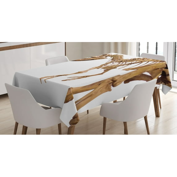 Ambesonne Dinosaur Tablecloth Rectangular Table Cover, Archeology Theme T-Rex, 60"x90", Pale Caramel White