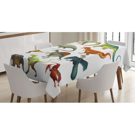 Ambesonne Dinosaur Tablecloth Rectangular Table Cover, Jurassic Composition, 60"x90", Multicolor