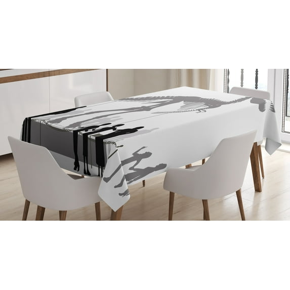 Ambesonne Dinosaur Tablecloth Rectangular Table Cover, People Look at T-Rex, 52"x70", Dimgrey Black White