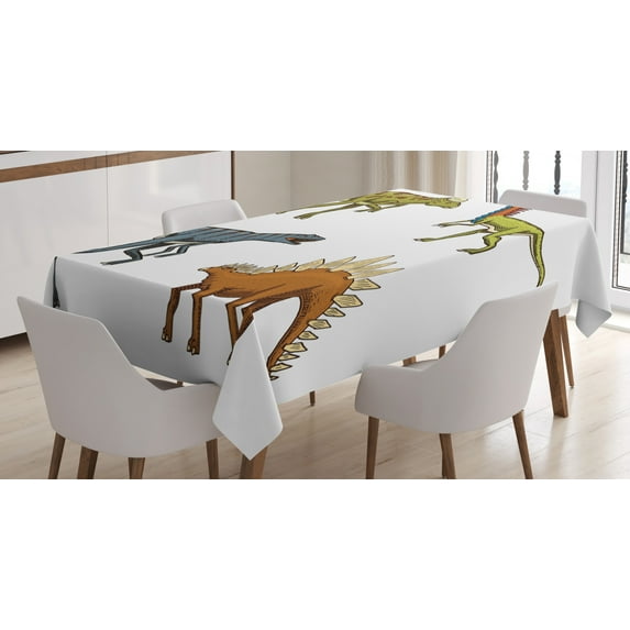 Ambesonne Dinosaur Tablecloth Rectangular Table Cover, Reptile Fossils Animals, 52"x70", Multicolor