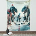 thumbnail image 1 of Ambesonne Dinosaur Tapestry Wall Hanging, T-Rex Playing Ice Hockey, 40"x60", Petrol Blue Pale Ruby, 1 of 3