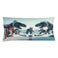 thumbnail image 1 of Ambesonne Dinosaur Throw Pillow Cushion Cover, T-Rex Playing Ice Hockey, 36" X 16", Petrol Blue Pale Ruby, 1 of 2