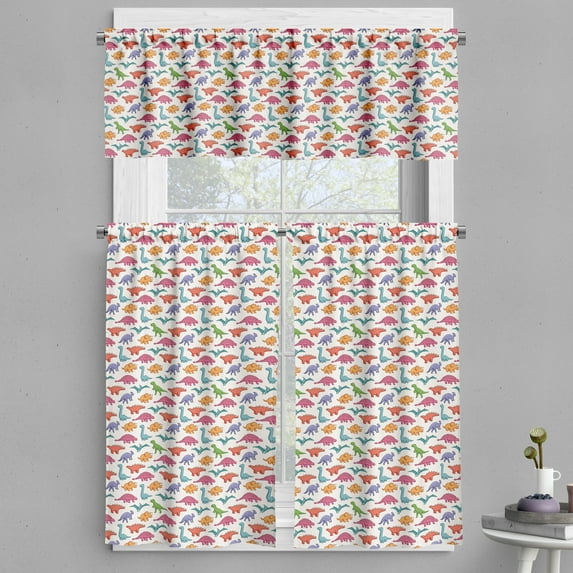 Ambesonne Dinosaur Valance & Curtain, Colorful Pattern, 55"x24", Multicolor