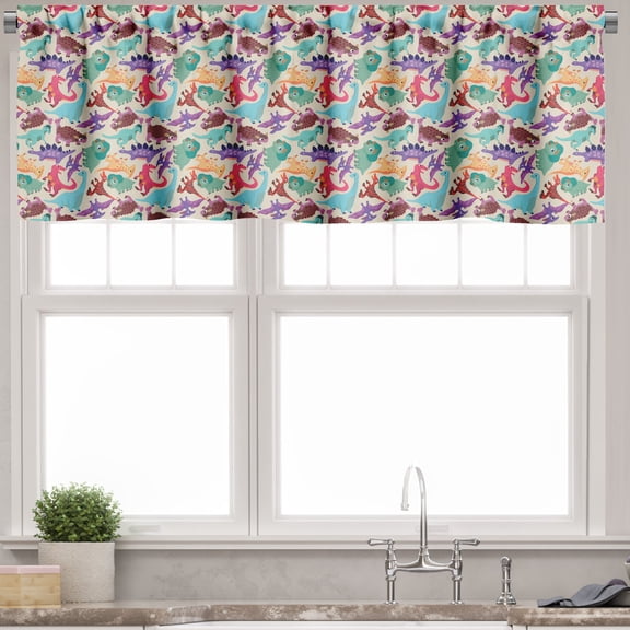 Ambesonne Dinosaur Valance Pack of 2, Funny Monsters Cartoon, 54"X12", Multicolor