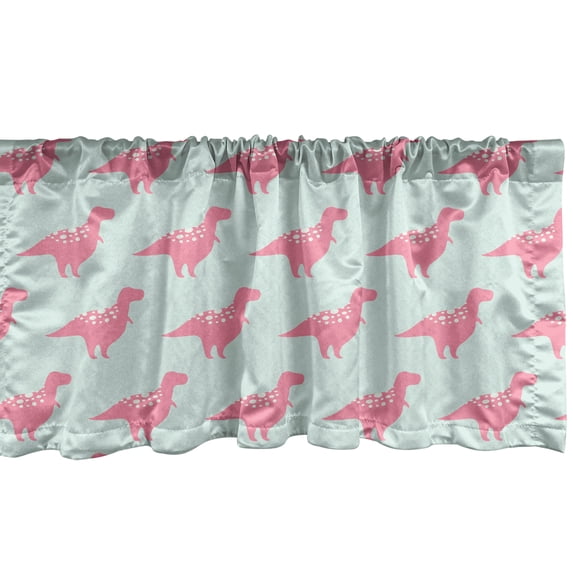 Ambesonne Dinosaur Valance Pack of 2, Trex Pattern, 42"X18", Pastel Pink Mint Green
