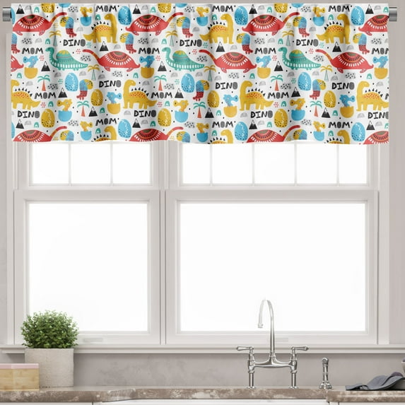 Ambesonne Dinosaur Valance Pack of 2, and Mom Dinos Eggs, 54"X12", Multicolor