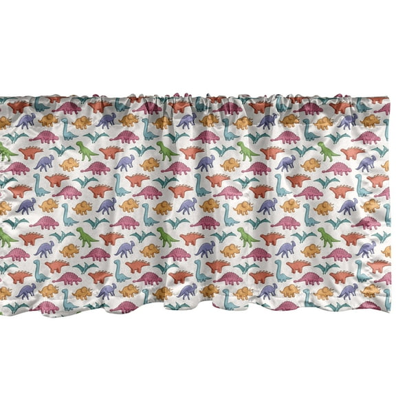 Ambesonne Dinosaur Window Valance, Colorful Pattern, 42" x 18", Multicolor