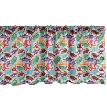 Ambesonne Dinosaur Window Valance, Funny Monsters Cartoon, 54" X 12", Multicolor