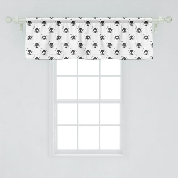 Ambesonne Diver Window Valance, Repetitive Monochromatic Pattern of Diver Heads with Bubbles and Snorkels, Curtain Valance for Kitchen Bedroom Decor with Rod Pocket, 54" X 18", Dark Grey and White