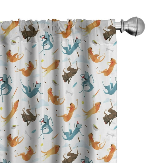 Ambesonne Dog Window Curtains, Hungry Funny Flying Dogs, Each 28" W x 84" L, Slate Blue Ginger